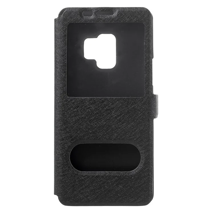 Silk Texture Dual Window Leather Phone Casing for Samsung Galaxy S9 G960 - Black