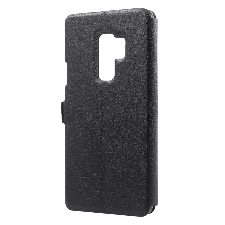 Silk Texture Dual Window Leather Cell Phone Casing for Samsung Galaxy S9 Plus - Black