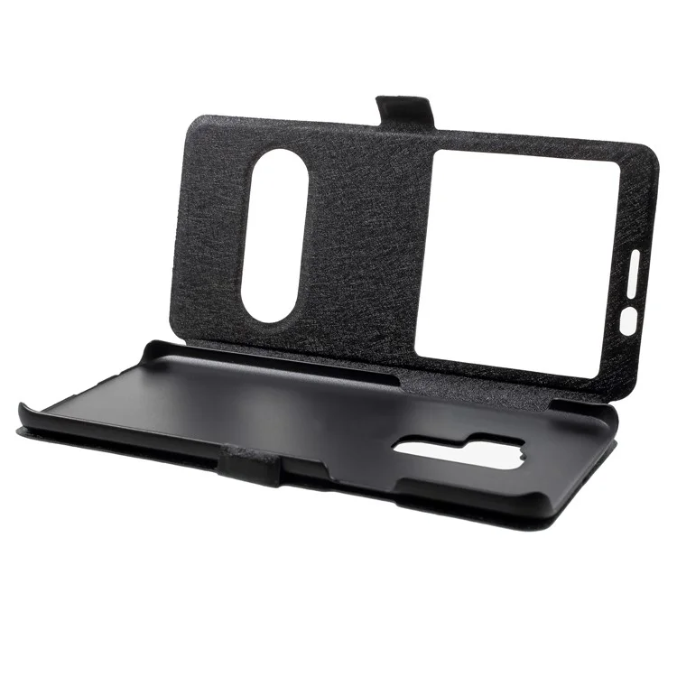 Silk Texture Dual Window Leather Cell Phone Casing for Samsung Galaxy S9 Plus - Black