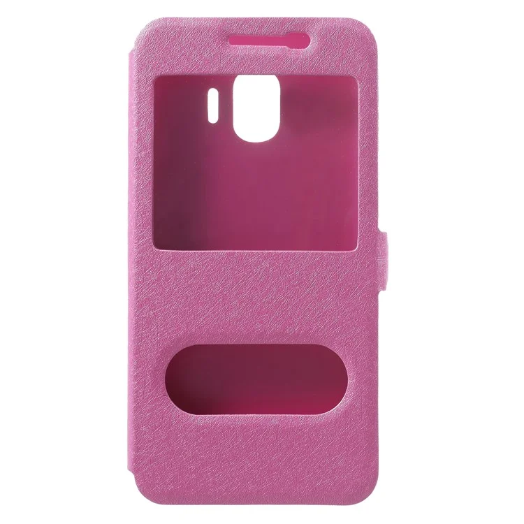 Silk Texture Dual Window PU Leather Case with Stand for Samsung Galaxy J2 Pro 2018 - Rose