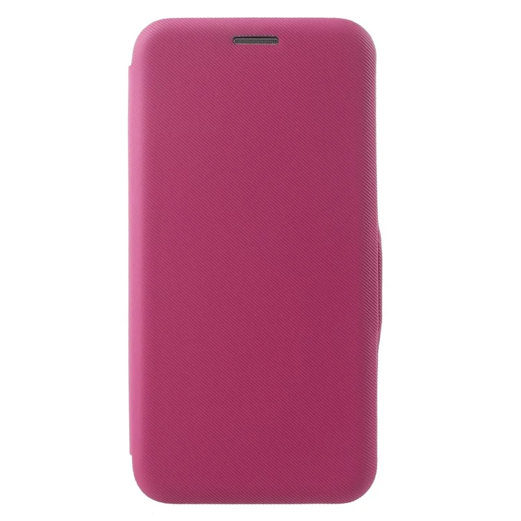 Twill Grain Leather Card Holder Stand Phone Casing for Samsung Galaxy S7 SM-G930 - Rose