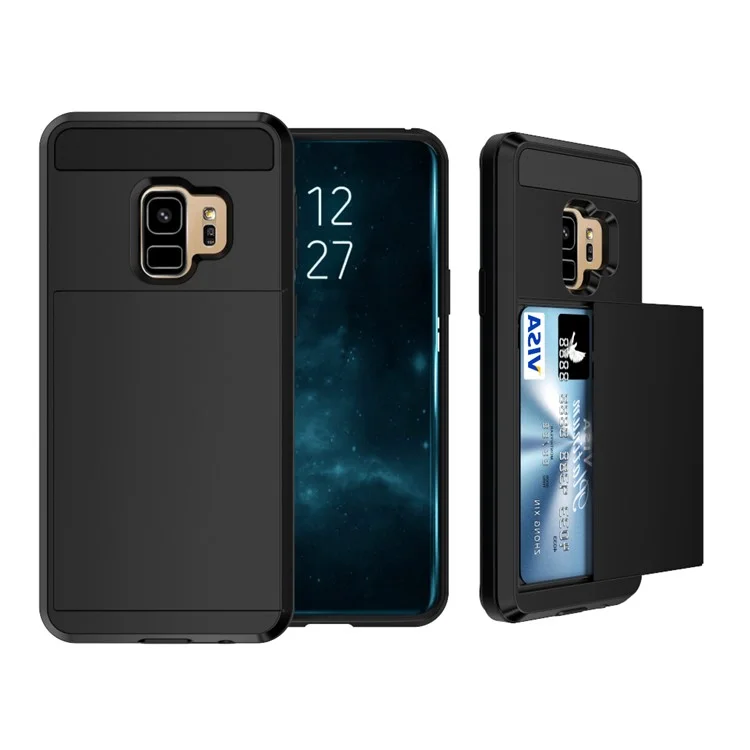 Слайдинговый держатель для карт PC + TPU Hybrid Case для Samsung Galaxy S9 G960 - черный