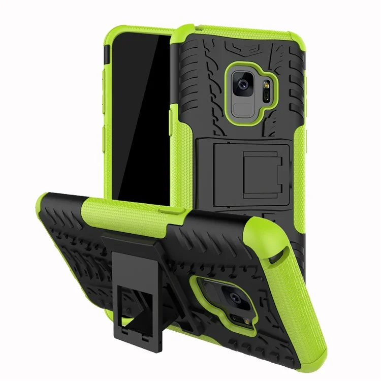 PC Anti-slip + Guscio Protettivo Ibrido TPU Con Cavalletto Per Samsung Galaxy S9 G960 - Verde