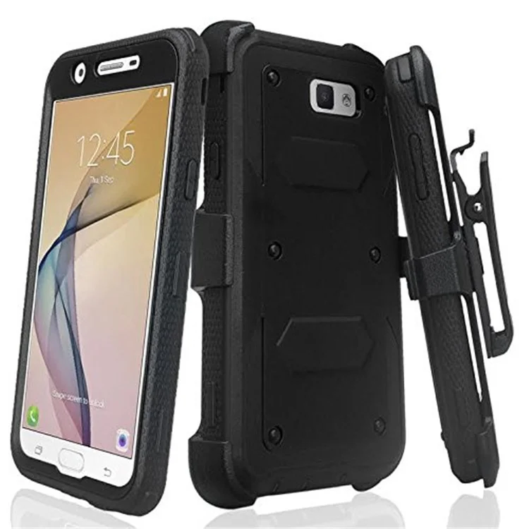2-in-1 Heavy Duty PC + TPU Belt Clip Kickstand Cover for Samsung Galaxy J7 (2017) / J7 V / J7 Perx / J7 Sky Pro - Black