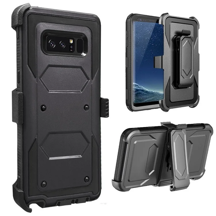 Heavy Duty PC + TPU Hybrid Case with Kickstand Belt Clip for Samsung Galaxy Note 8 SM-N950 - Black