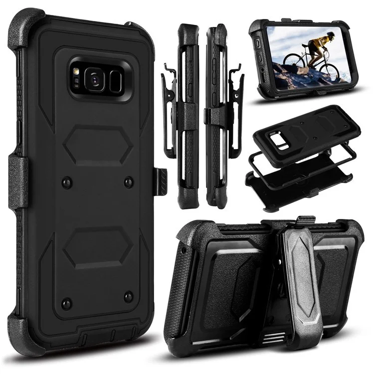 2-in-1 Heavy Duty PC + TPU Belt Clip Kickstand Cover for Samsung Galaxy S8+ SM-G955 - Black