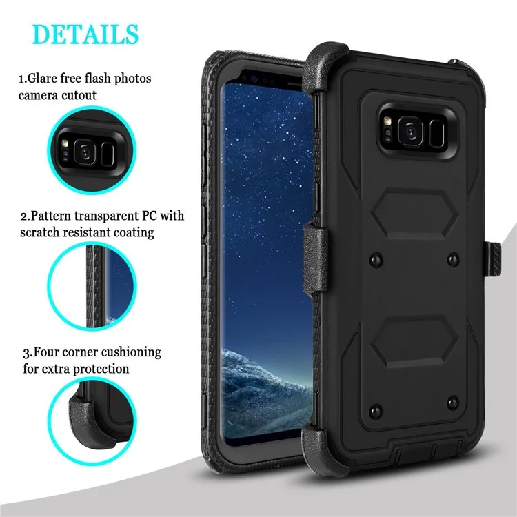 2-in-1 Heavy Duty PC + TPU Belt Clip Kickstand Cover for Samsung Galaxy S8+ SM-G955 - Black