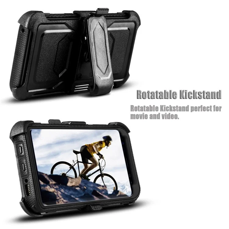 2-in-1 Heavy Duty PC + TPU Belt Clip Kickstand Cover for Samsung Galaxy S8+ SM-G955 - Black