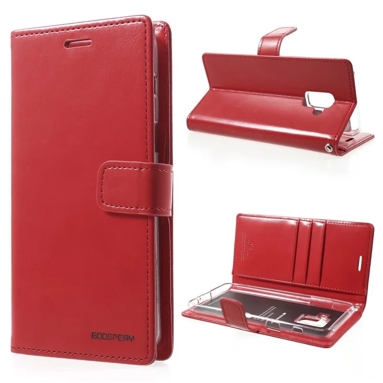 MERCURY GOOSPERY Blue Moon Leather Magnetic Stand Wallet Case for Samsung Galaxy A8 (2018) - Red
