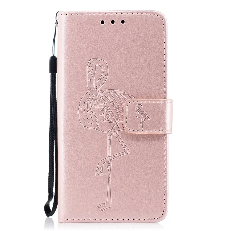 Imprinted Flamingo Pattern Leather Magnetic Case with Strap for Samsung Galaxy A5 (2017) SM-A520 - Rose Gold