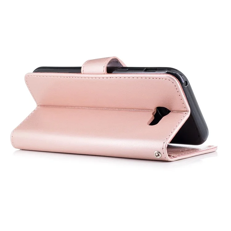 Imprinted Flamingo Pattern Leather Magnetic Case with Strap for Samsung Galaxy A5 (2017) SM-A520 - Rose Gold