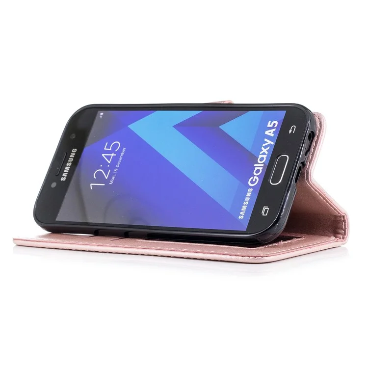 Imprinted Flamingo Pattern Leather Magnetic Case with Strap for Samsung Galaxy A5 (2017) SM-A520 - Rose Gold