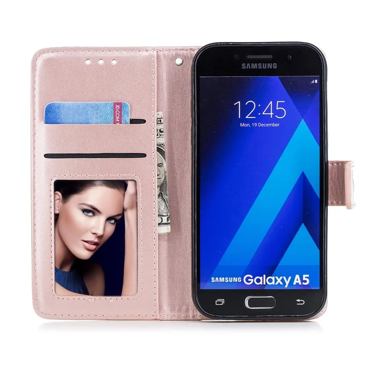 Imprinted Flamingo Pattern Leather Magnetic Case with Strap for Samsung Galaxy A5 (2017) SM-A520 - Rose Gold
