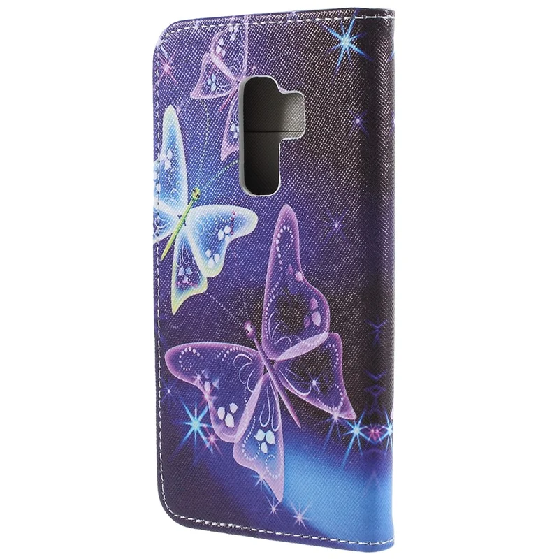 Pattern Printing Cross Texture Stand Wallet Leather Phone Cover Accessory for Samsung Galaxy S9+ - Beautiful Butterfly