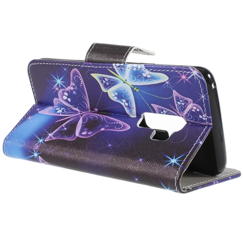 Pattern Printing Cross Texture Stand Wallet Leather Phone Cover Accessory for Samsung Galaxy S9+ - Beautiful Butterfly