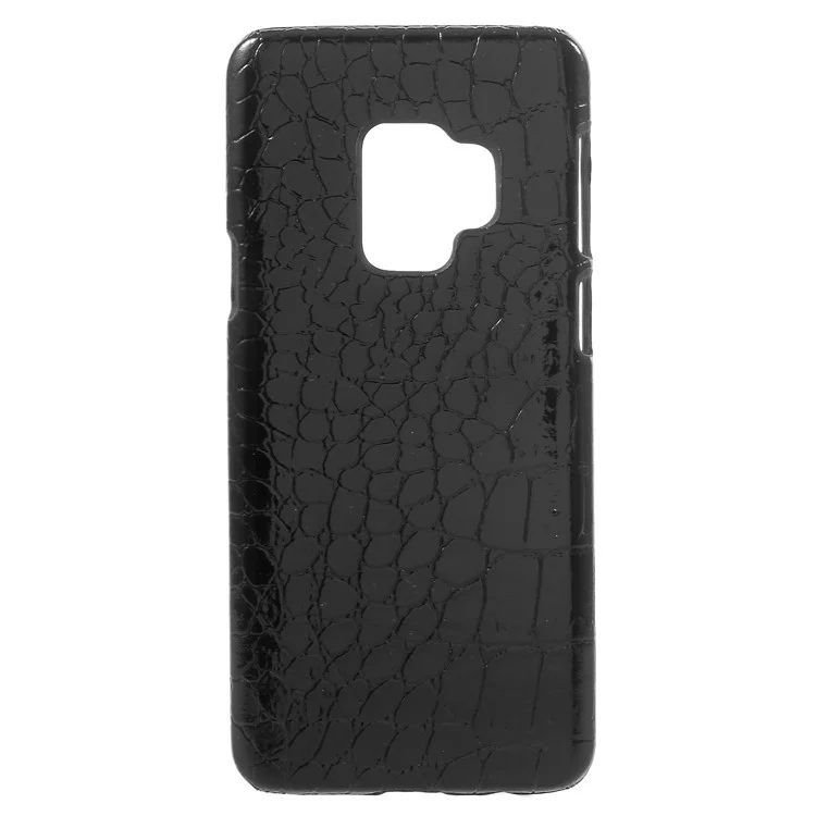 PU Leather Coated Hard Plastic Back Case for Samsung Galaxy S9 - Black Crocodile Texture