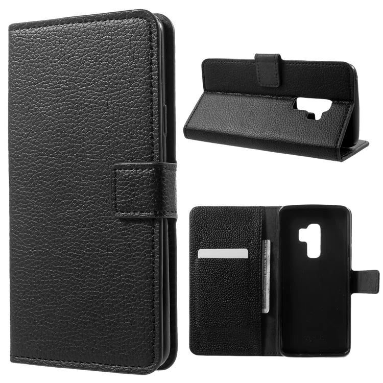 Litchi Skin Wallet Leather Stand Caso Para Samsung Galaxy S9 Plus G965 - Preto