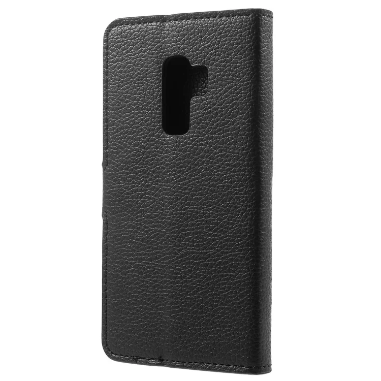 Litchi Skin Wallet Leather Stand Case for Samsung Galaxy S9 Plus G965 - Black