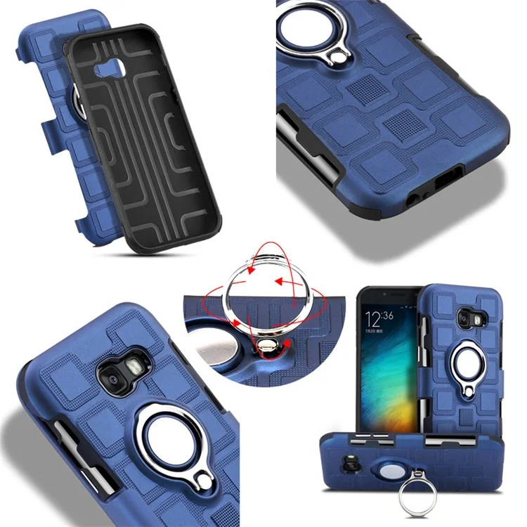 Geometric Pattern Magnetic Car Mount Ring Holder TPU PC Hybrid Shell for Samsung Galaxy A5 (2017) A520 - Dark Blue