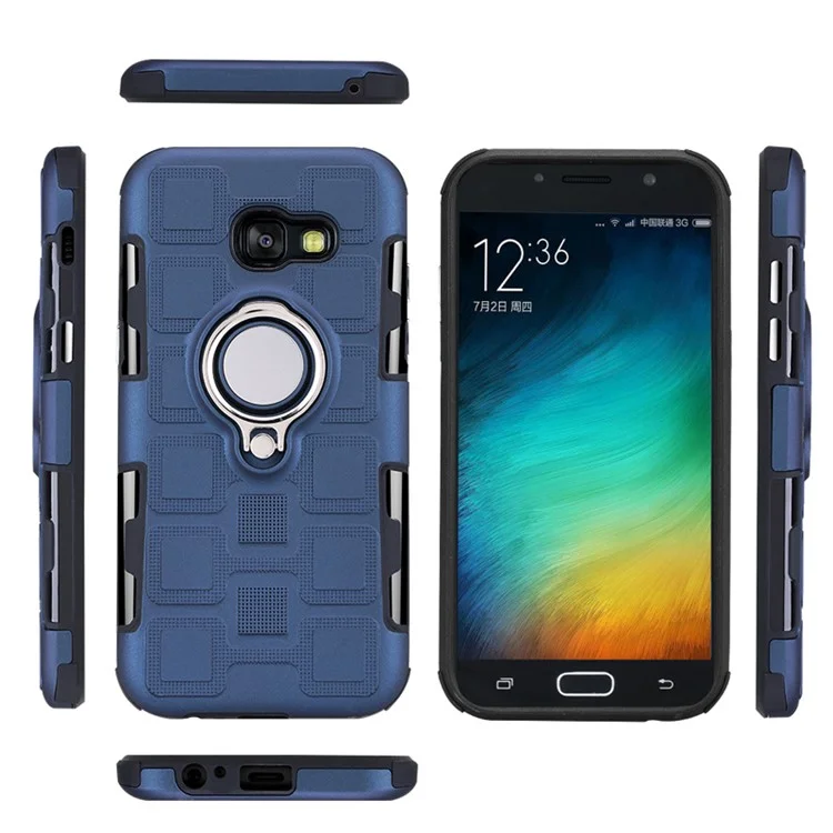 Geometric Pattern Magnetic Car Mount Ring Holder TPU PC Hybrid Shell for Samsung Galaxy A5 (2017) A520 - Dark Blue