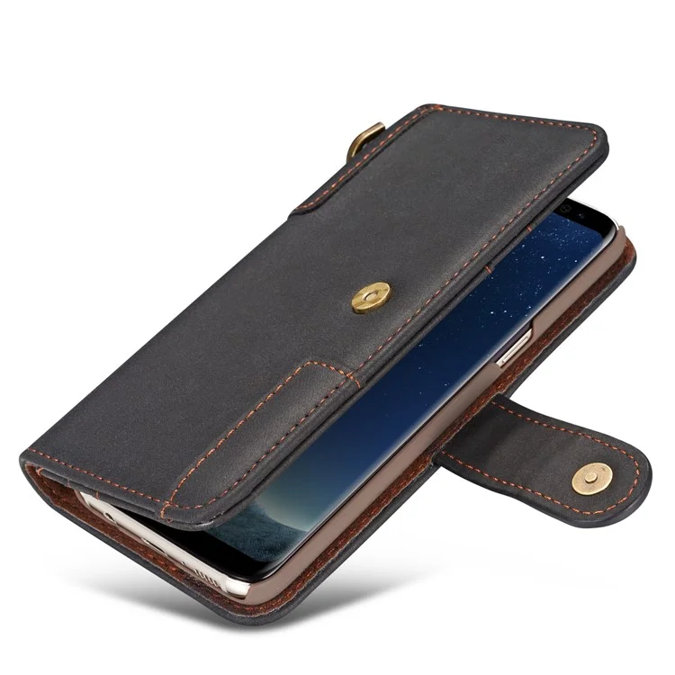 Retro Style Split Leather Wallet Stand Phone Case for Samsung Galaxy S8 Plus SM-G955 - Black