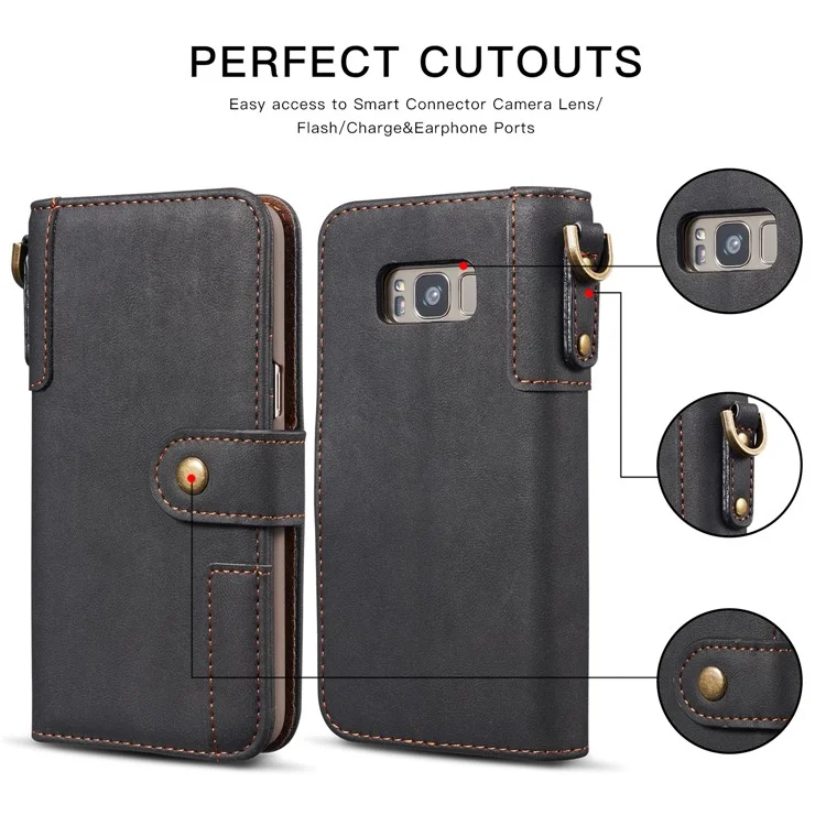 Retro Style Split Leather Wallet Stand Phone Case for Samsung Galaxy S8 Plus SM-G955 - Black