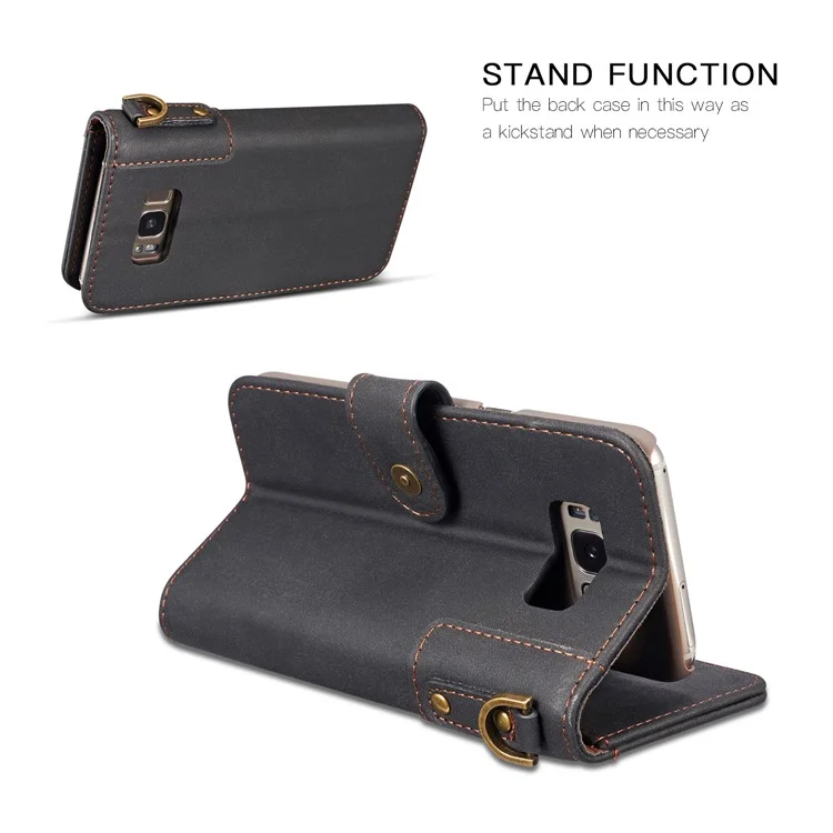 Retro Style Split Leather Wallet Stand Phone Case for Samsung Galaxy S8 Plus SM-G955 - Black