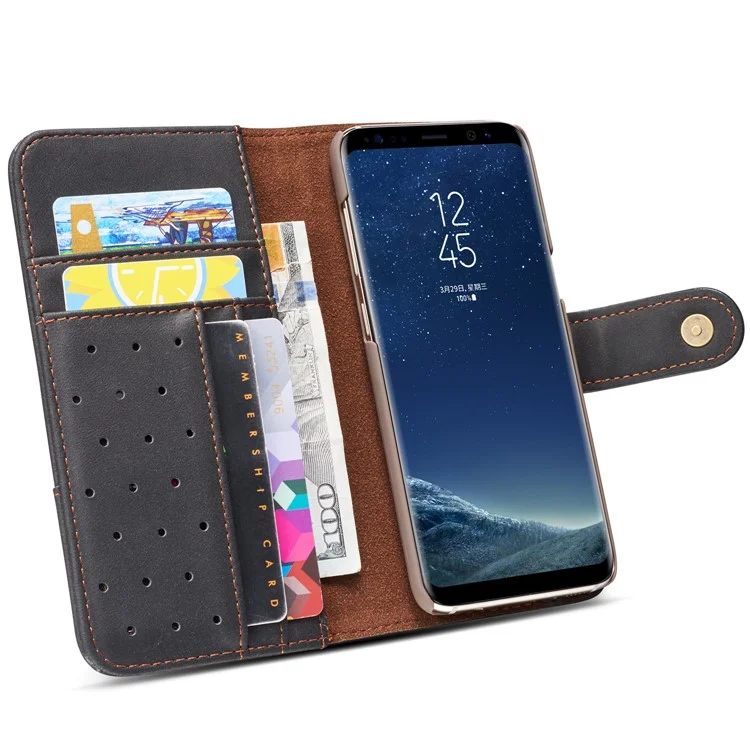 Retro Style Split Leather Wallet Stand Phone Case for Samsung Galaxy S8 Plus SM-G955 - Black