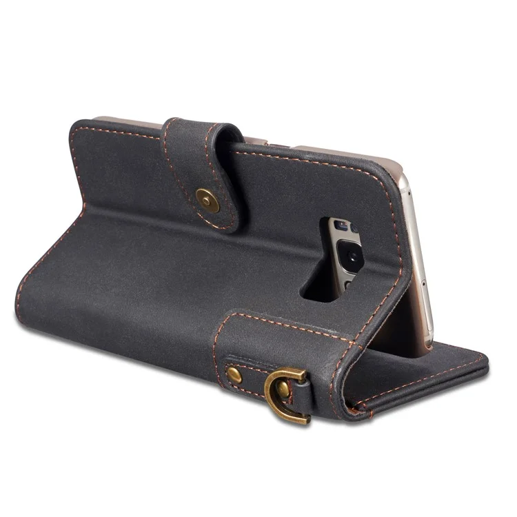 Retro Style Split Leather Wallet Stand Phone Case for Samsung Galaxy S8 Plus SM-G955 - Black