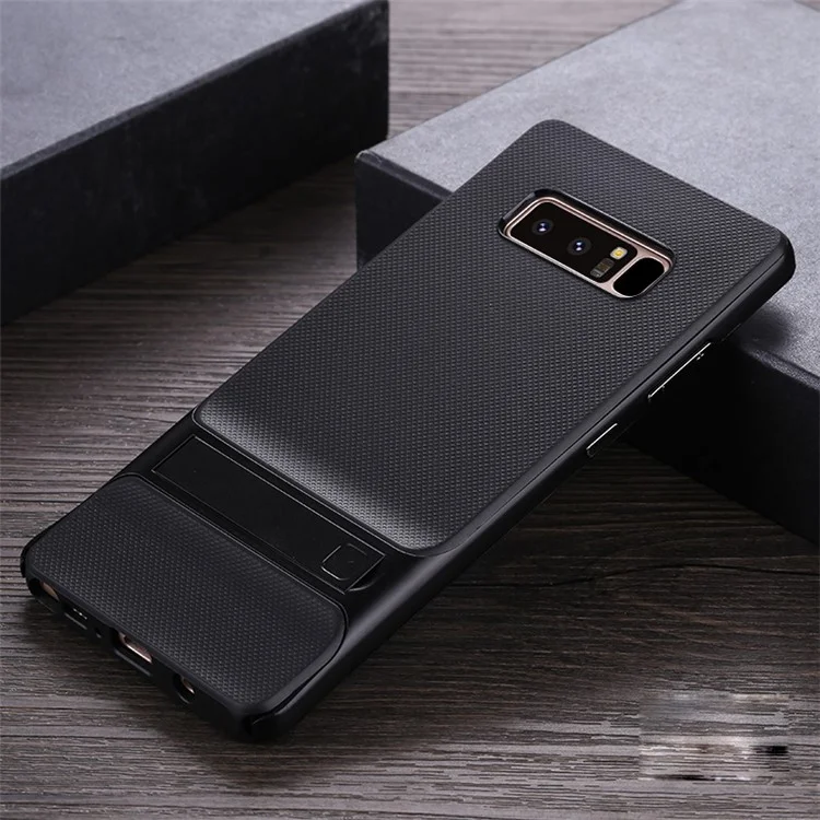ELEGANCE Grid Pattern TPU + Plastic Mobile Casing with Kickstand for Samsung Galaxy Note 8 N950 - Black