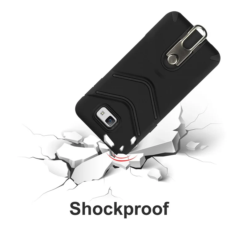 ANGIBABE Slim TPU Matte PC Hybrid Case with Metal Kickstand for Samsung Galaxy J5 Prime - Black