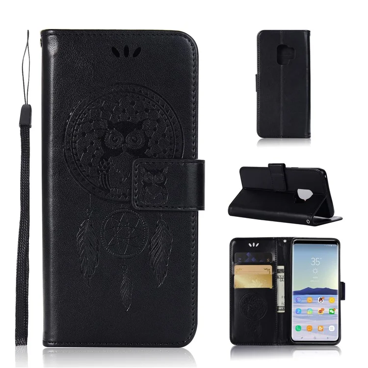 Imprint Owl Dream Catcher Pattern PU Leather Wallet Case for Samsung Galaxy S9 - Black