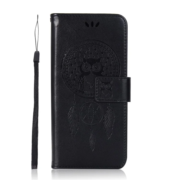 Imprint Owl Dream Catcher Pattern PU Leather Wallet Case for Samsung Galaxy S9 - Black