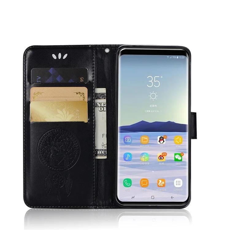 Imprint Owl Dream Catcher Pattern PU Leather Wallet Case for Samsung Galaxy S9 - Black
