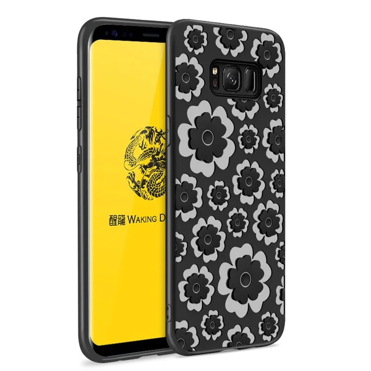 3D Flower Pattern Soft TPU Back Case for Samsung Galaxy S8 SM-G950 - Black