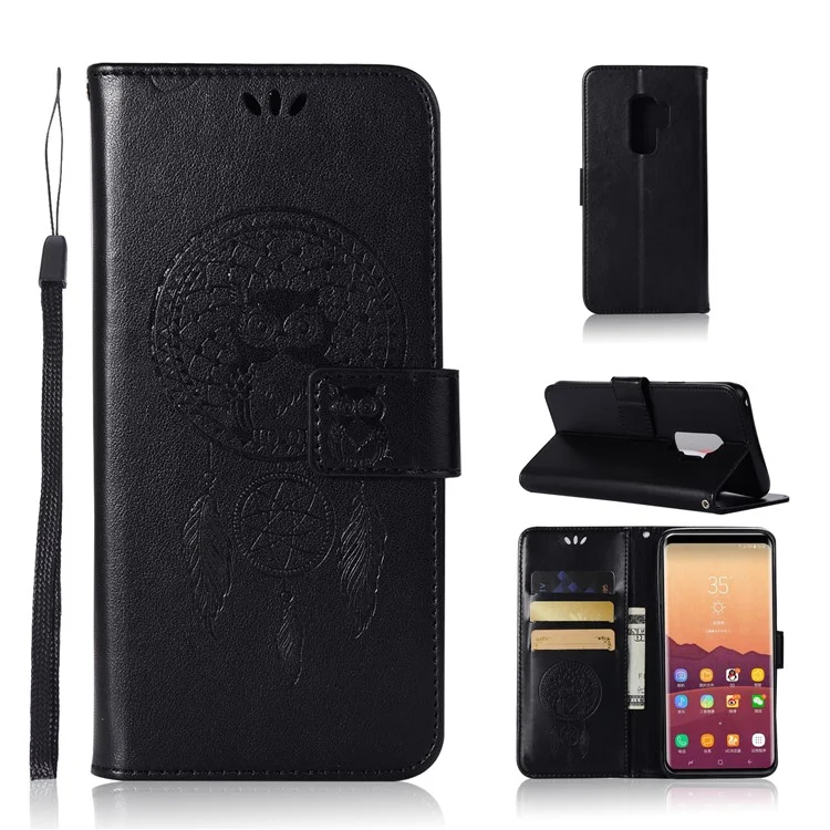 Imprint Dream Catcher Owl Magnetic Wallet PU Leather Stand Cover for Samsung Galaxy S9+ G965 - Black