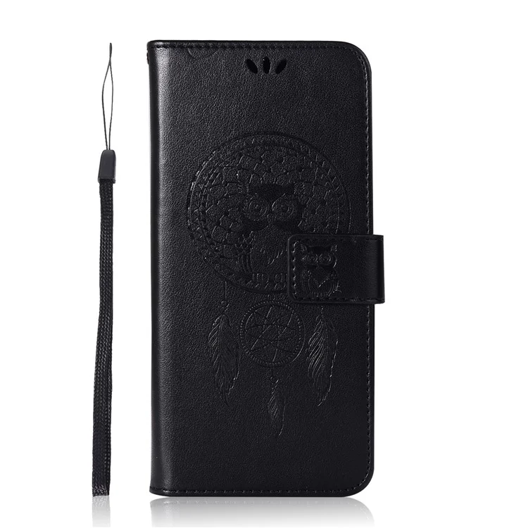 Imprint Dream Catcher Owl Magnetic Wallet PU Leather Stand Cover for Samsung Galaxy S9+ G965 - Black