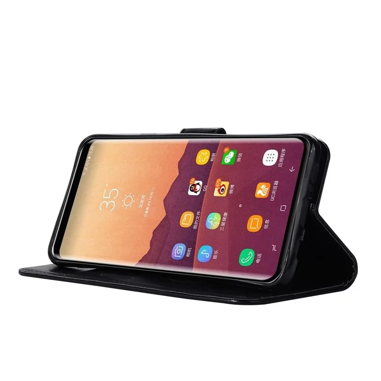 Imprint Dream Catcher Owl Magnetic Wallet PU Leather Stand Cover for Samsung Galaxy S9+ G965 - Black