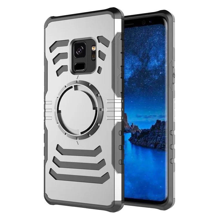 Shockproof Hybrid PC + TPU Magnetic Shell Case with Sports Armband for Samsung Galaxy S9 - Silver