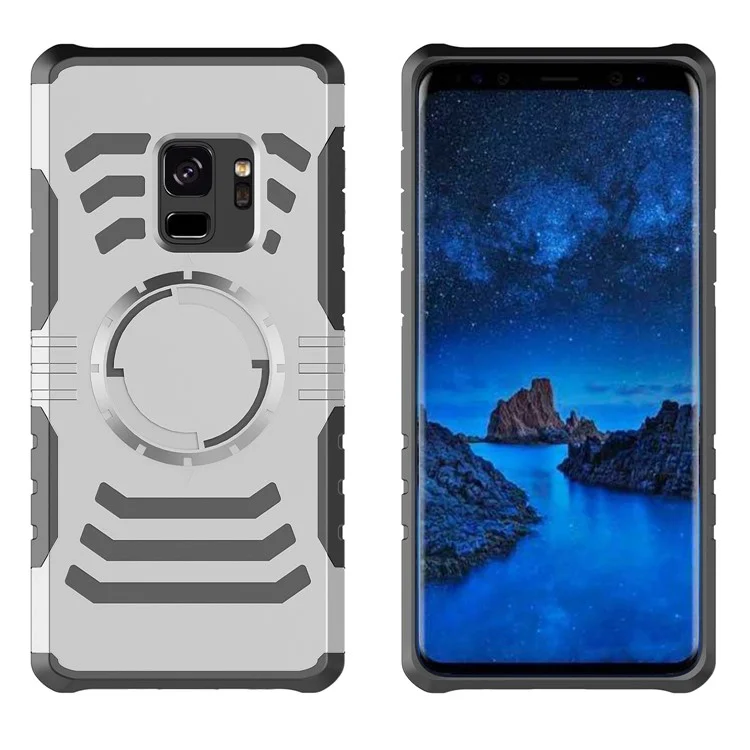 Shockproof Hybrid PC + TPU Magnetic Shell Case with Sports Armband for Samsung Galaxy S9 - Silver