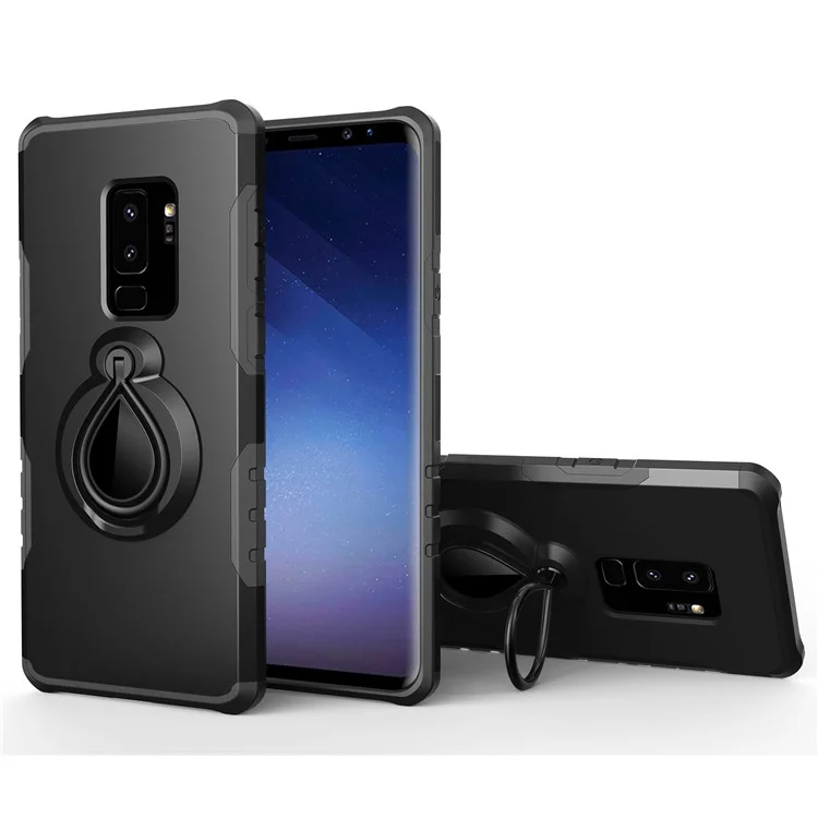 360° Rotating Kickstand PC + TPU Hybrid Case for Samsung Galaxy S9+ G965 (Built-in Metal Sheet) - Black