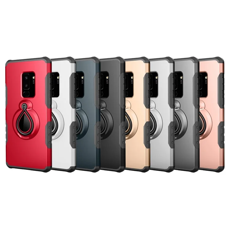 360° Rotating Kickstand PC + TPU Hybrid Case for Samsung Galaxy S9+ G965 (Built-in Metal Sheet) - Black