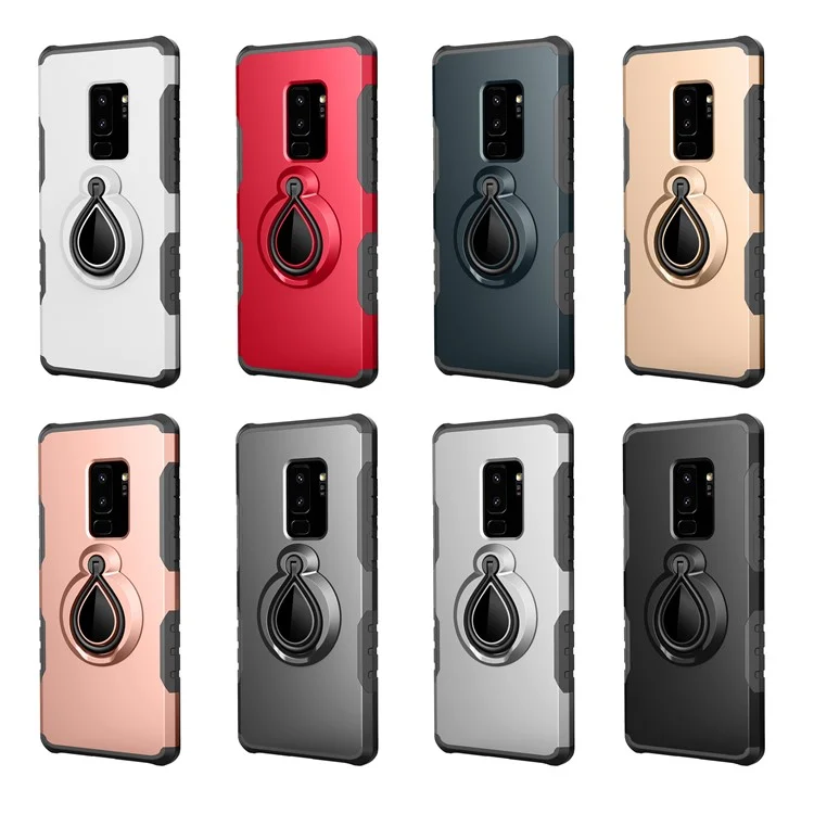 360° Rotating Kickstand PC + TPU Hybrid Case for Samsung Galaxy S9+ G965 (Built-in Metal Sheet) - Black