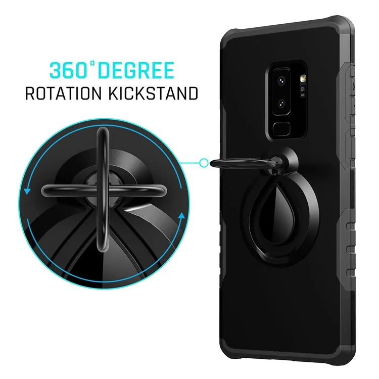 360° Rotating Kickstand PC + TPU Hybrid Case for Samsung Galaxy S9+ G965 (Built-in Metal Sheet) - Black