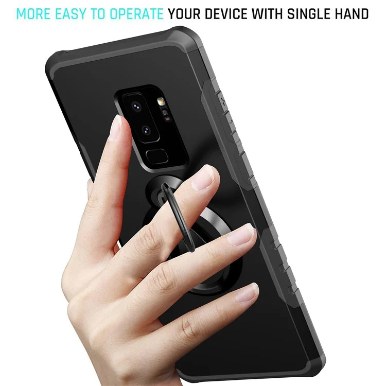 360° Rotating Kickstand PC + TPU Hybrid Case for Samsung Galaxy S9+ G965 (Built-in Metal Sheet) - Black