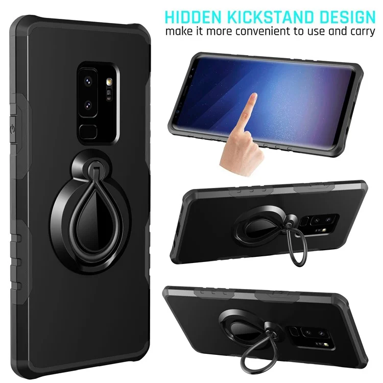 360° Rotating Kickstand PC + TPU Hybrid Case for Samsung Galaxy S9+ G965 (Built-in Metal Sheet) - Black