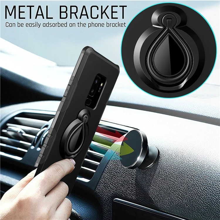 360° Rotating Kickstand PC + TPU Hybrid Case for Samsung Galaxy S9+ G965 (Built-in Metal Sheet) - Black