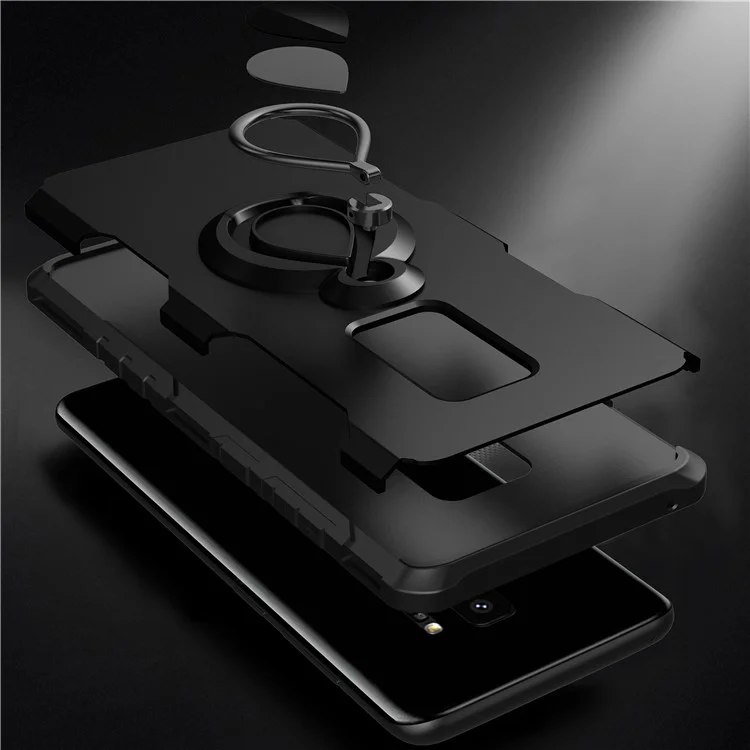 360° Rotating Kickstand PC + TPU Hybrid Case for Samsung Galaxy S9+ G965 (Built-in Metal Sheet) - Black