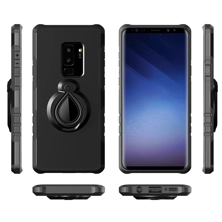 360° Rotating Kickstand PC + TPU Hybrid Case for Samsung Galaxy S9+ G965 (Built-in Metal Sheet) - Black