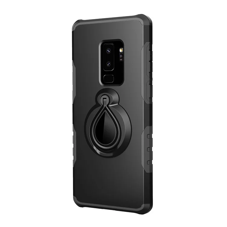360° Rotating Kickstand PC + TPU Hybrid Case for Samsung Galaxy S9+ G965 (Built-in Metal Sheet) - Black